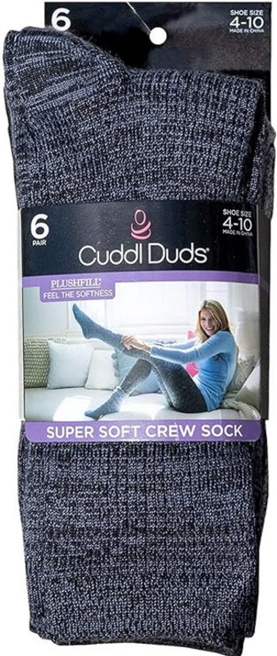 Cuddl Duds Women Super Soft 6 Pair Pack Multicolor Easy Care Crew Midweight Sock